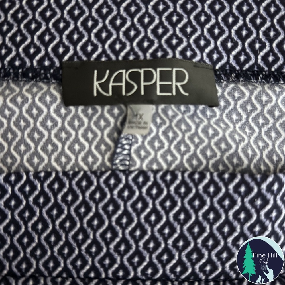 Kasper Maxi Skirt 1X Navy Blue White Geometric Pull-on Stretch Easy Care EUC - Picture 3 of 7